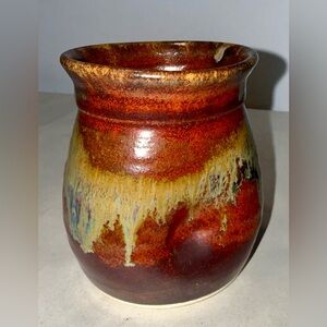 Stoneware GLAZED BROWN Drip Glazed TERRACOTTA Art Pottery Cup Signed HANDMADE